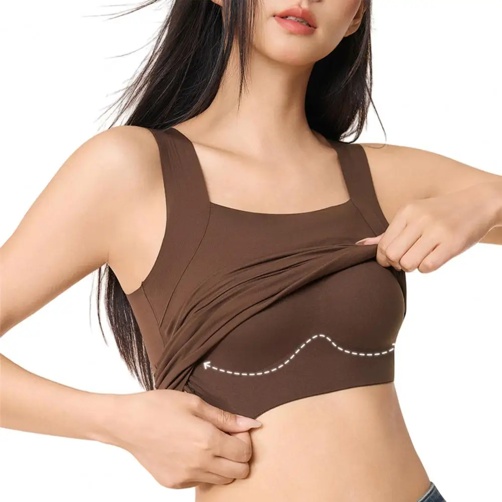 Women Bottom Bra U-Neck Sleeveless Top, Super Soft Stretch Fabric Built-In Comfort Bra Wireless Padding