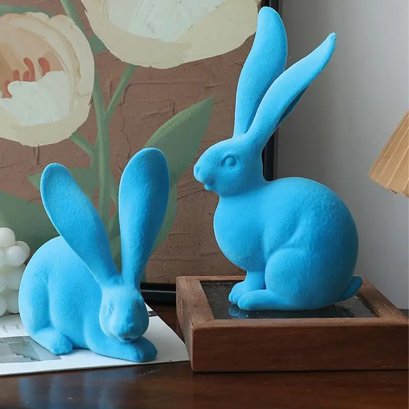 Rabbit Statue Flocked 2pcs Bunny Ornament Bunny Statue Rabbit Garden Statue Cute Rabbit Statues For Home Decor Study Room Living