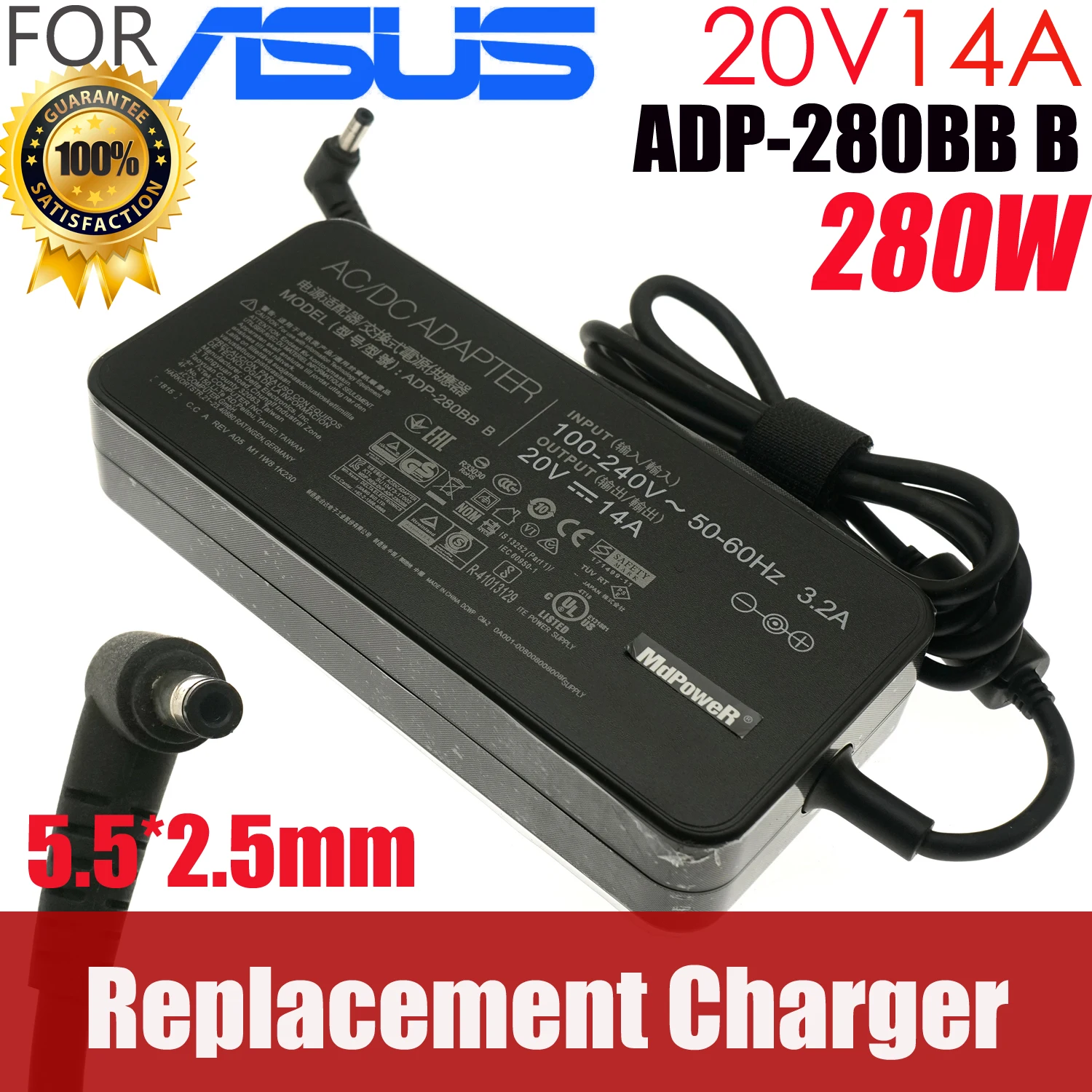 

Replacement 20V 14A 280W ADP-280BB B 5 20V 14A 280W ADP-280BB B 5.5*2.5mm Laptop AC Adapter Charger for Asus Laptop Power Supply