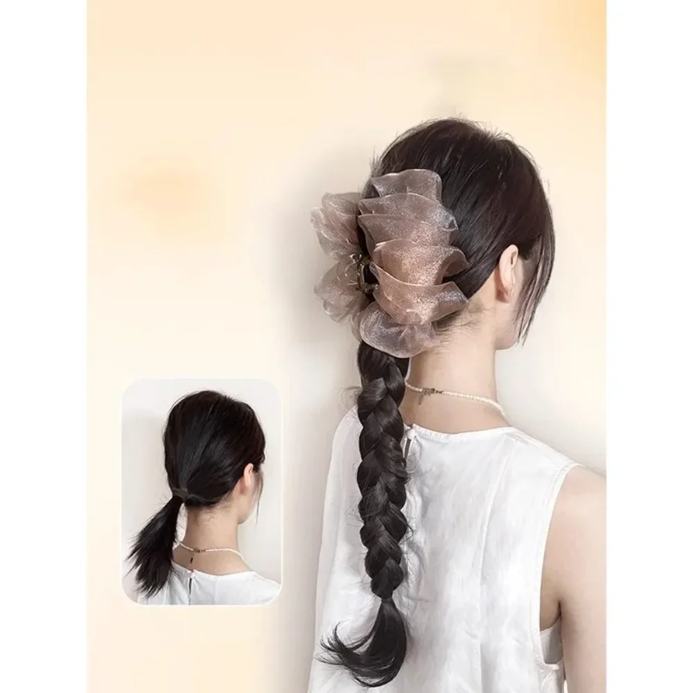 Synthetic Fashion Female Simulated Ponytail Braid Wig Bowknot Mesh Clip Natural Fluffy Fried Dough Twists Braid