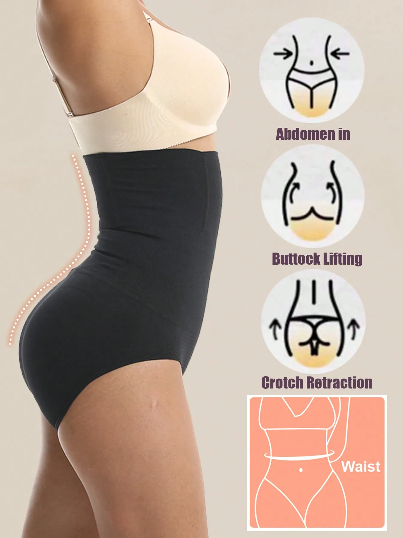 1 Stück Nahtlose High-Waist-Shaping-Höschen, schlankmachende Bauchkontrolle, Taillentrainer, Body Shaper Shorts, Shapewear für Damen – Detail 9