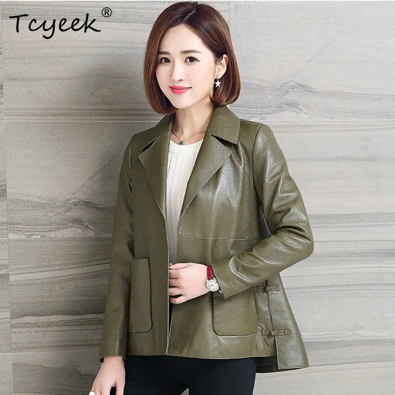 

Tcyeek Real Leather Jacket Women Vintage Autumn Clothes Suit Collar Sheepskin Womens Coat Fashion Loose Fit 2026 Casaco Feminino
