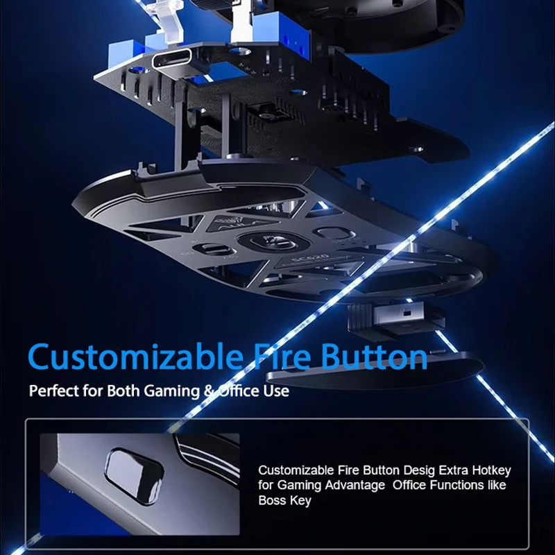 AULA SC620 Wireless Gaming Mouse, Lightweight Design, Multiple Lighting Effects, Customizable Fire Button, Optical Movement Dete