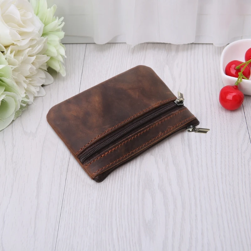 Cowhide Coin Purse Women Coin Purse Men Zipper Around Wallet Card Holder