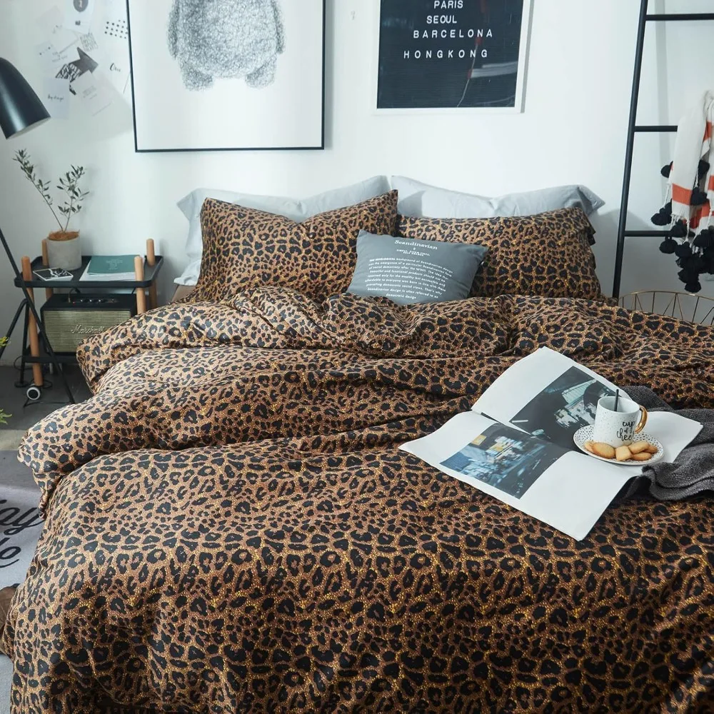 Bedding Comforter Set,3 Pieces Animal Cheetah Printed Sexy Soft Fluffy with 2 Pillowcases for All Season, Bed Cover