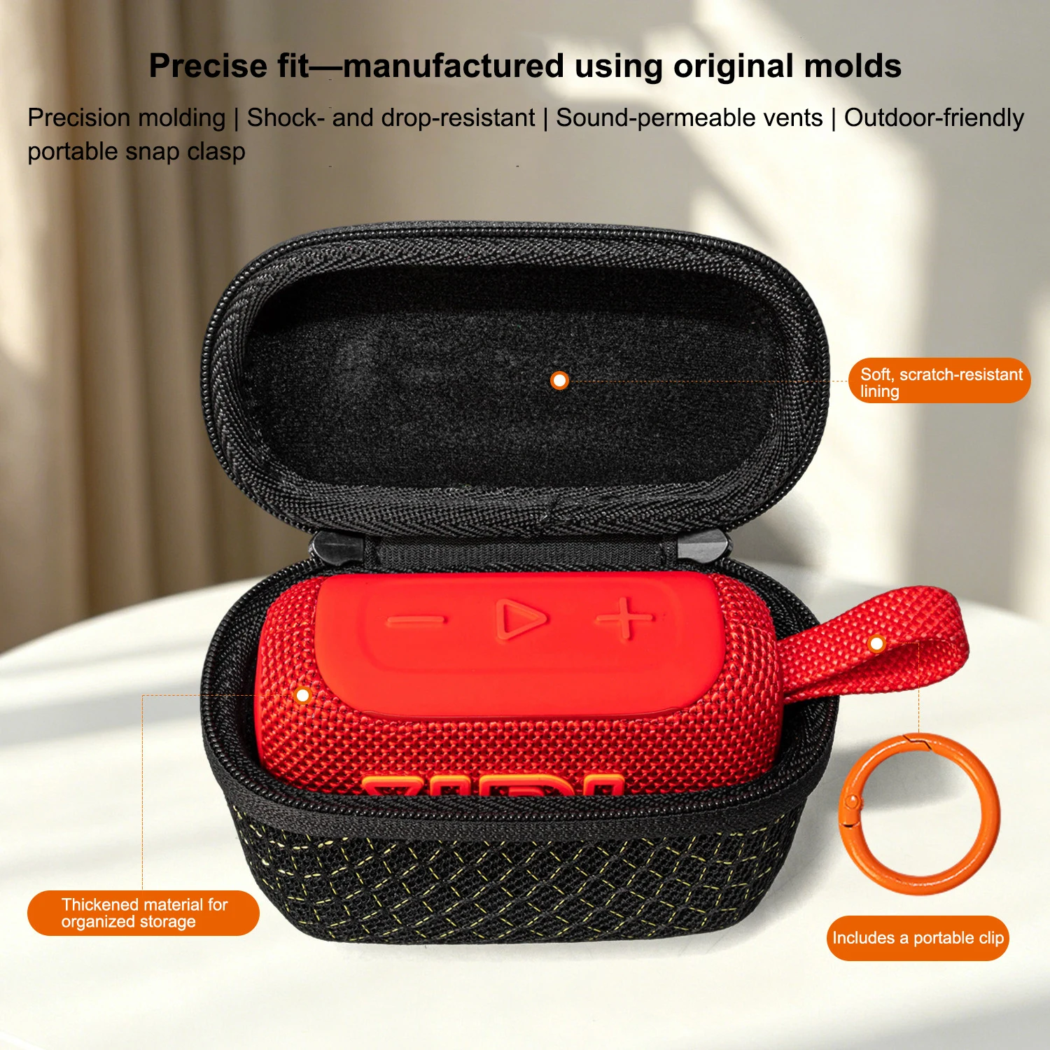 For JBL GO5 Bluetooth Speaker Case Sound Permissive Mesh Hard Shell Portable Pouch Soft Lining Metal Carabiner Included