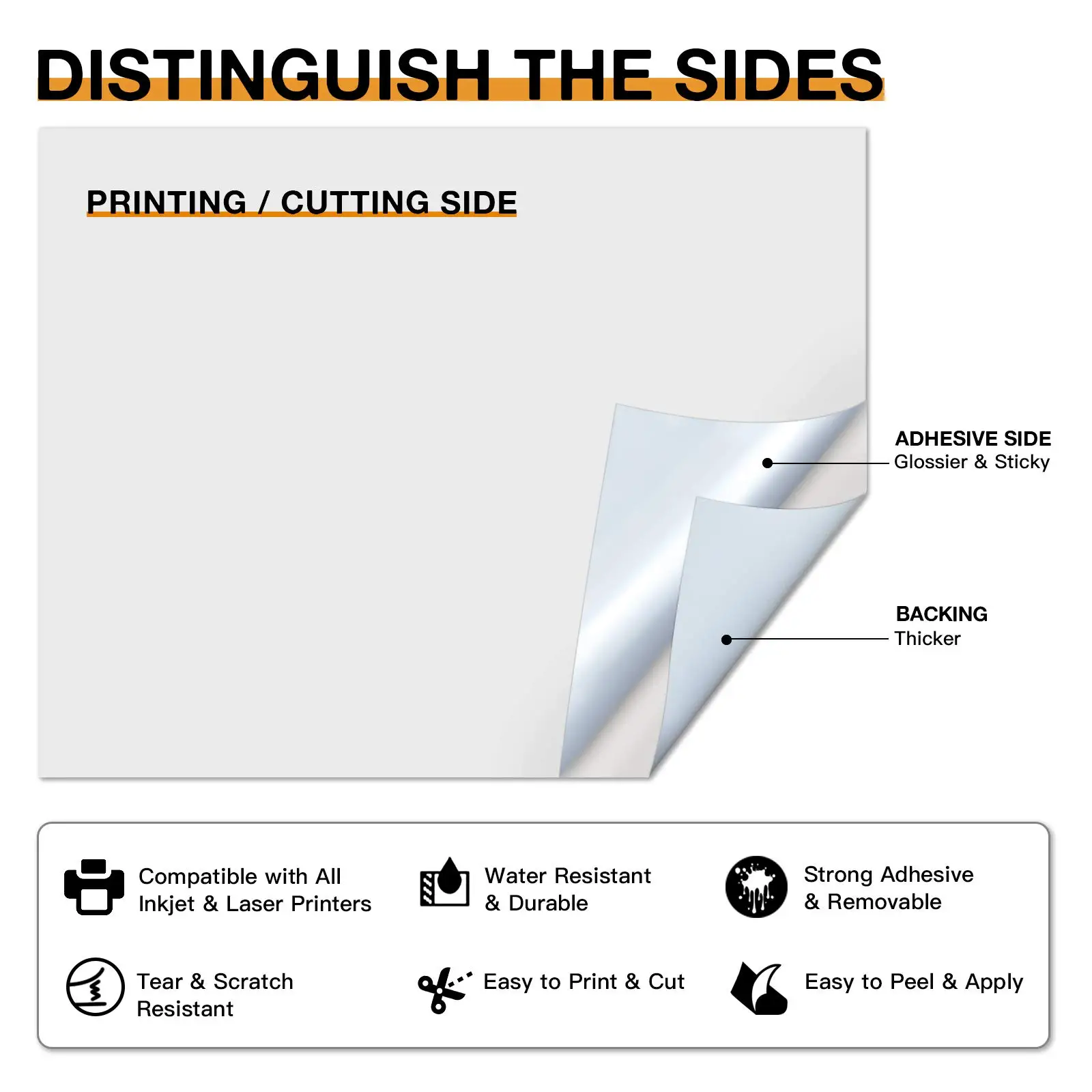 HTVRONT Printable Vinyl Sticker Paper Waterproof Printable Vinyl for Laser & Inkjet Print 8.5"x11" Glossy White printable vinyl