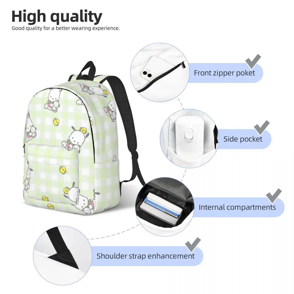 Pochacco Bedrukt Lichtgewicht Casual Schooltas Voor School, Outdoor, Winkelen, Kantoor 15in 17in