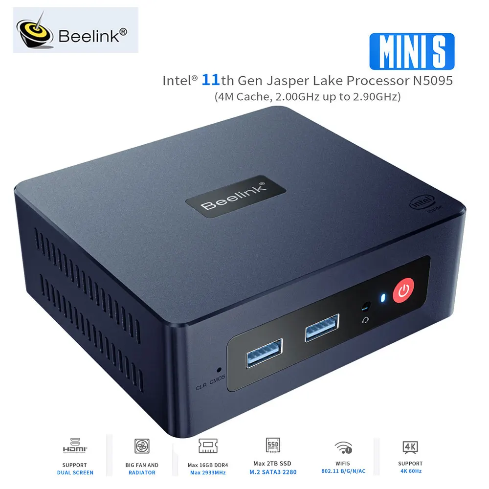 

Beelink Mini S 11th Gen N5095 Mini PC Windows 11 DDR4 RAM 8G SSD 128G/256G 4K For HD 1000M Desktop Gaming Computer Home Office