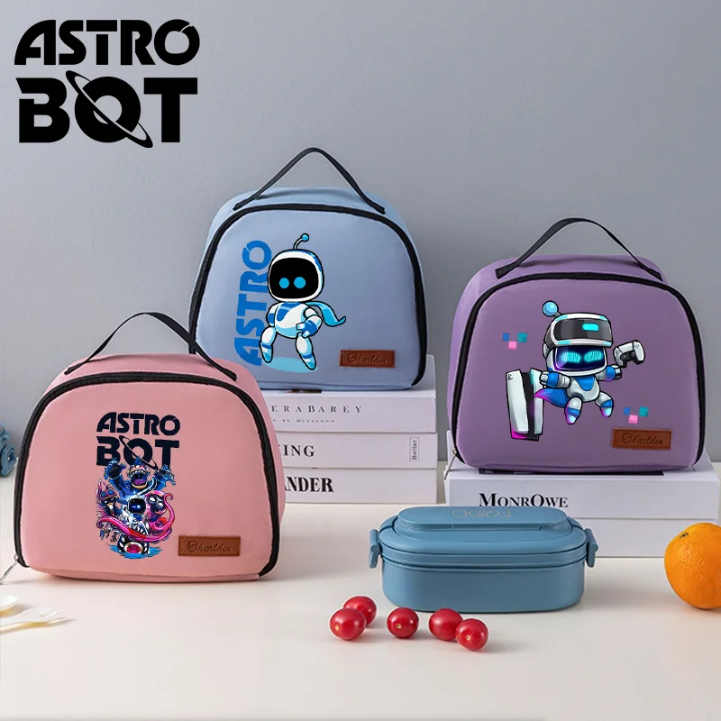 Astro Bot Lunch Box Bag New Office Worker Student Large Capacity Insulated Bags with Rice Cute Cartoon Handbags Birthday Gifts