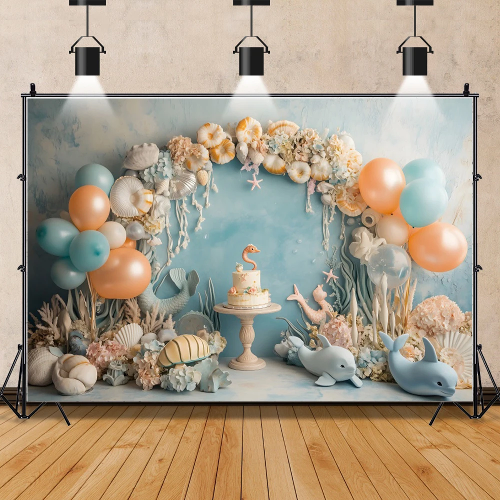 Fantasy Underwater World Photography Background 3D Balloon Whale Jellyfish Sea Princess Baby Birthday Party Photozone Backdrop