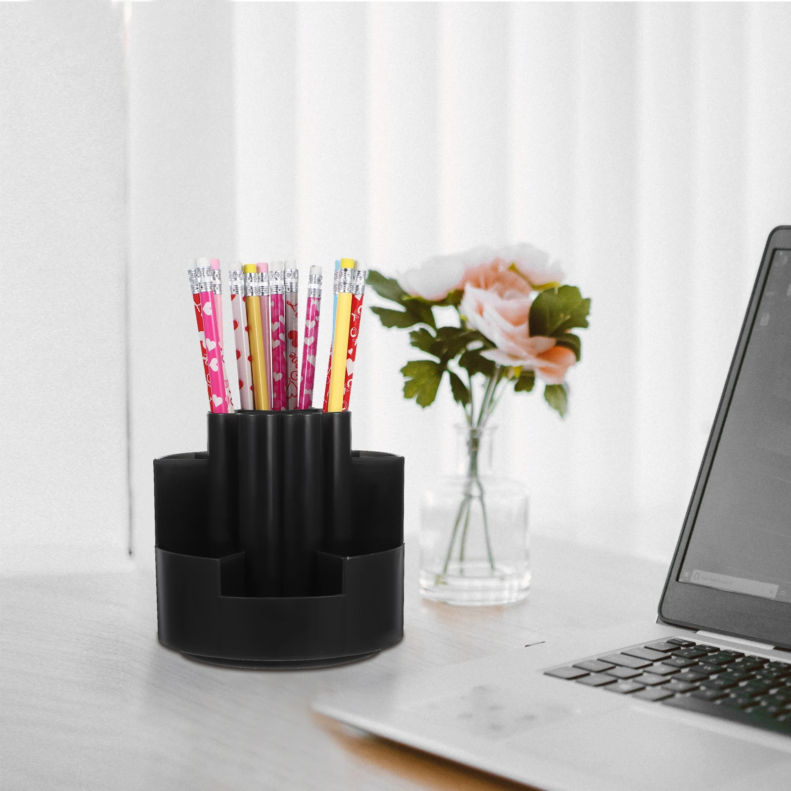 Organizer da scrivania girevole nero Portapenne girevole a 360 gradi per forniture di archiviazione di cancelleria per ufficio, scuola, casa