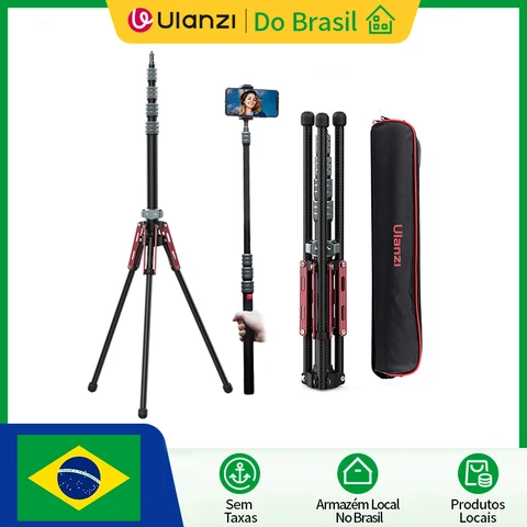 Tripé de fibra de carbono leve Ulanzi MT-49 com monopé removível máximo de 194 cm estender suporte de luz para luzes de vídeo de câmera DSLR