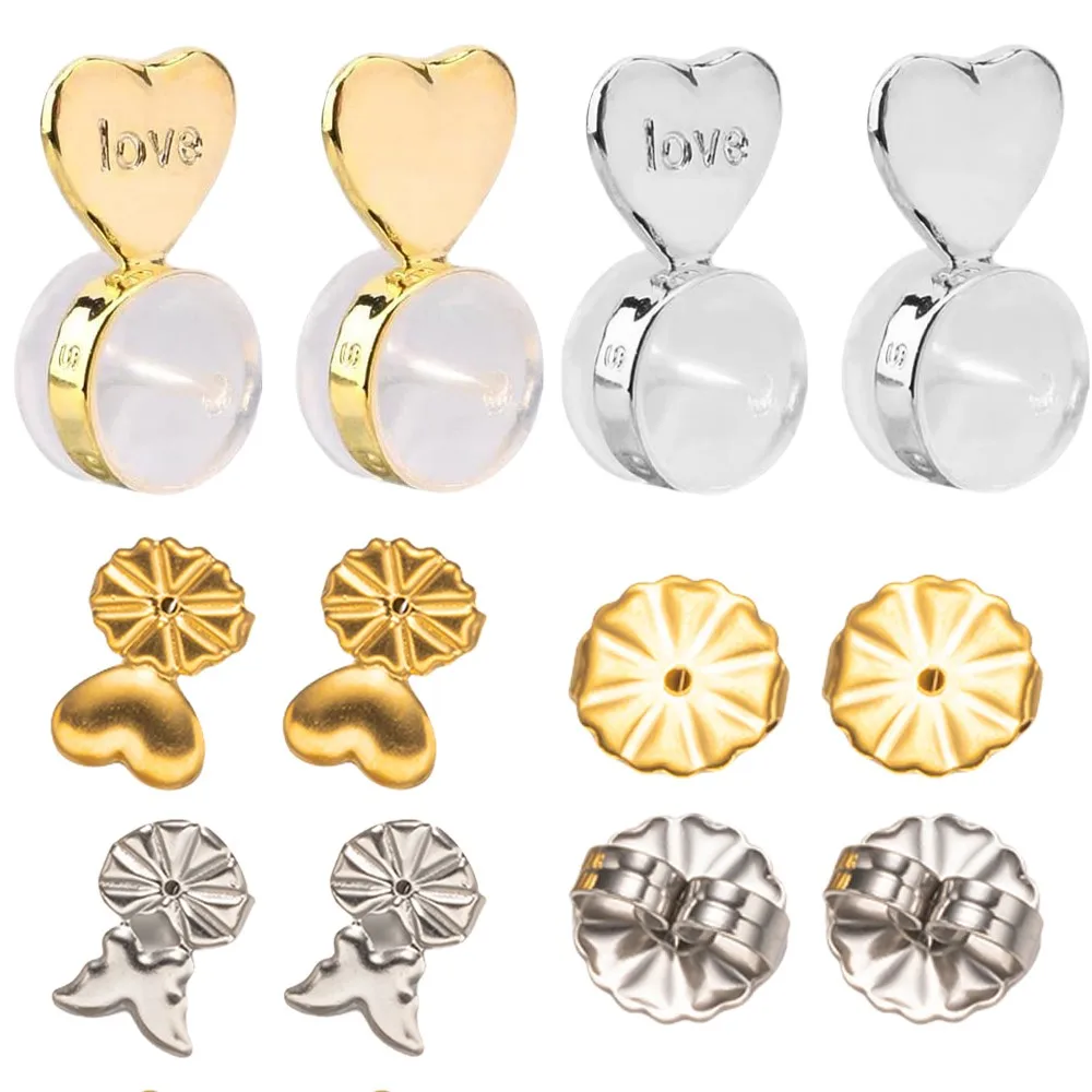 10/20Pcs Stainless Steel Gold Heart Butterfly Earring Backs Fixtures For DIY Hypoallergenic Jewelry Making Supplies Accessories