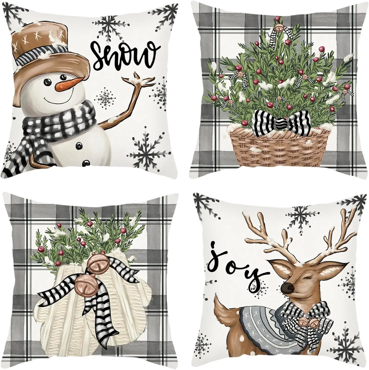 

4 Set Christmas Cushion Cover Pillowcase 45cm Xmas Reindeer Snowman Cushion Covers Decorations for Home Ornament New Year Decor