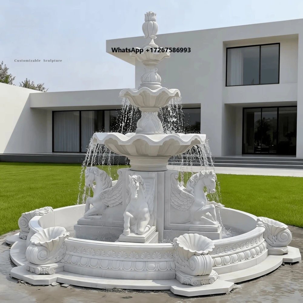 Modern Design Outdoor Custom Natural Marble Water Fountain Eco-Friendly Hand Carved Stone Water Feature for Villa Garden Decor