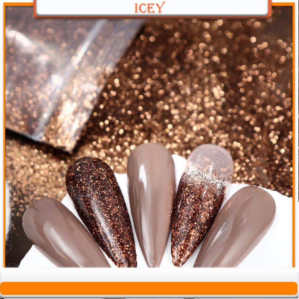 Icey Beauty ผงทาเล็บสีน้ำตาลกาแฟ10กรัมผงแป้งกากเพชรสำหรับตกแต่ง