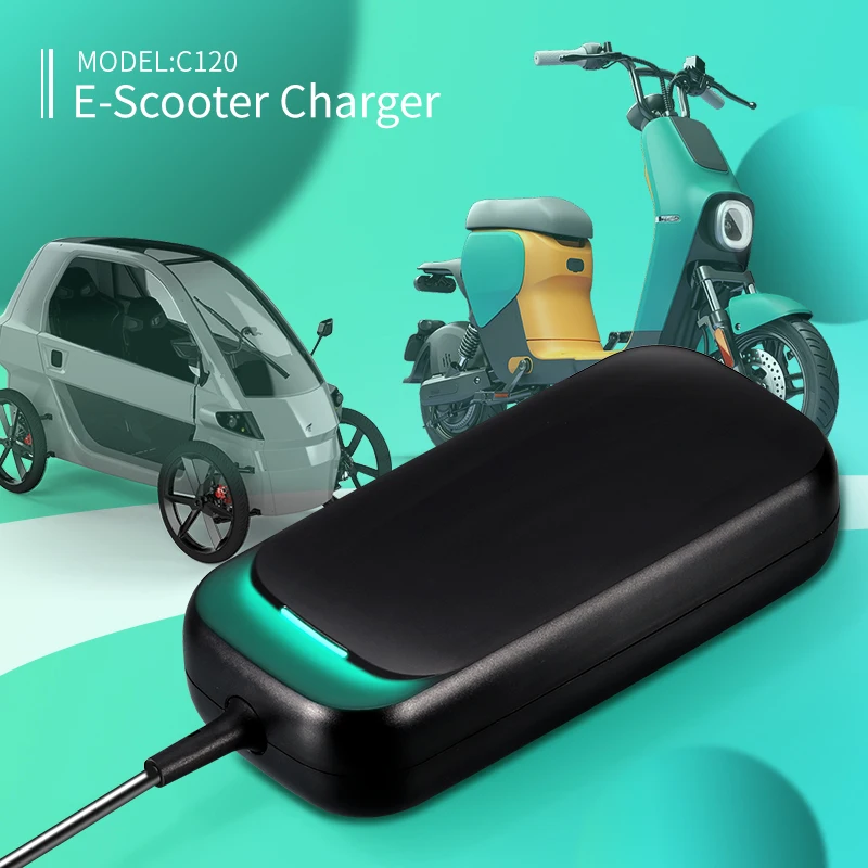 C120 48V 2A GaN Lithium Battery Charger for Electric Bicycle E-Scooter Cargo Vehicles Lightweight High Efficiency Power Adapter