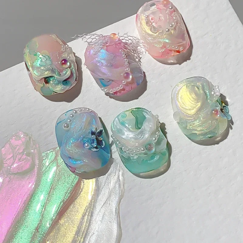 

6Color Aurora Solid Gel Nail Polish Semi-Permanent Nail Art Soak-Off LED Gel Nail Art for Salon DIY Summer Texture Gel Varnishes