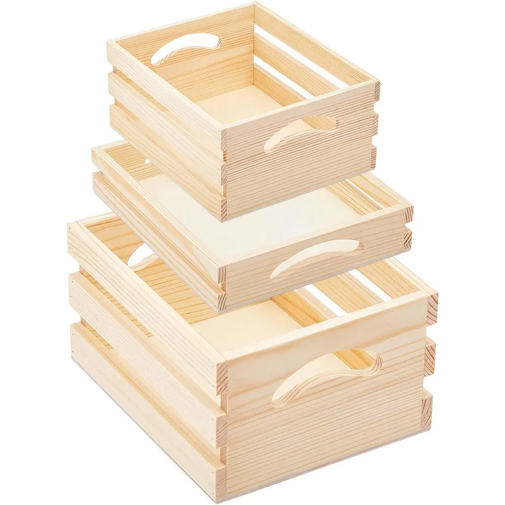 3Sizes Wooden Pallet Crates Nesting Unfinished Wood Trays for Storage Display Decor for DIY Crafts