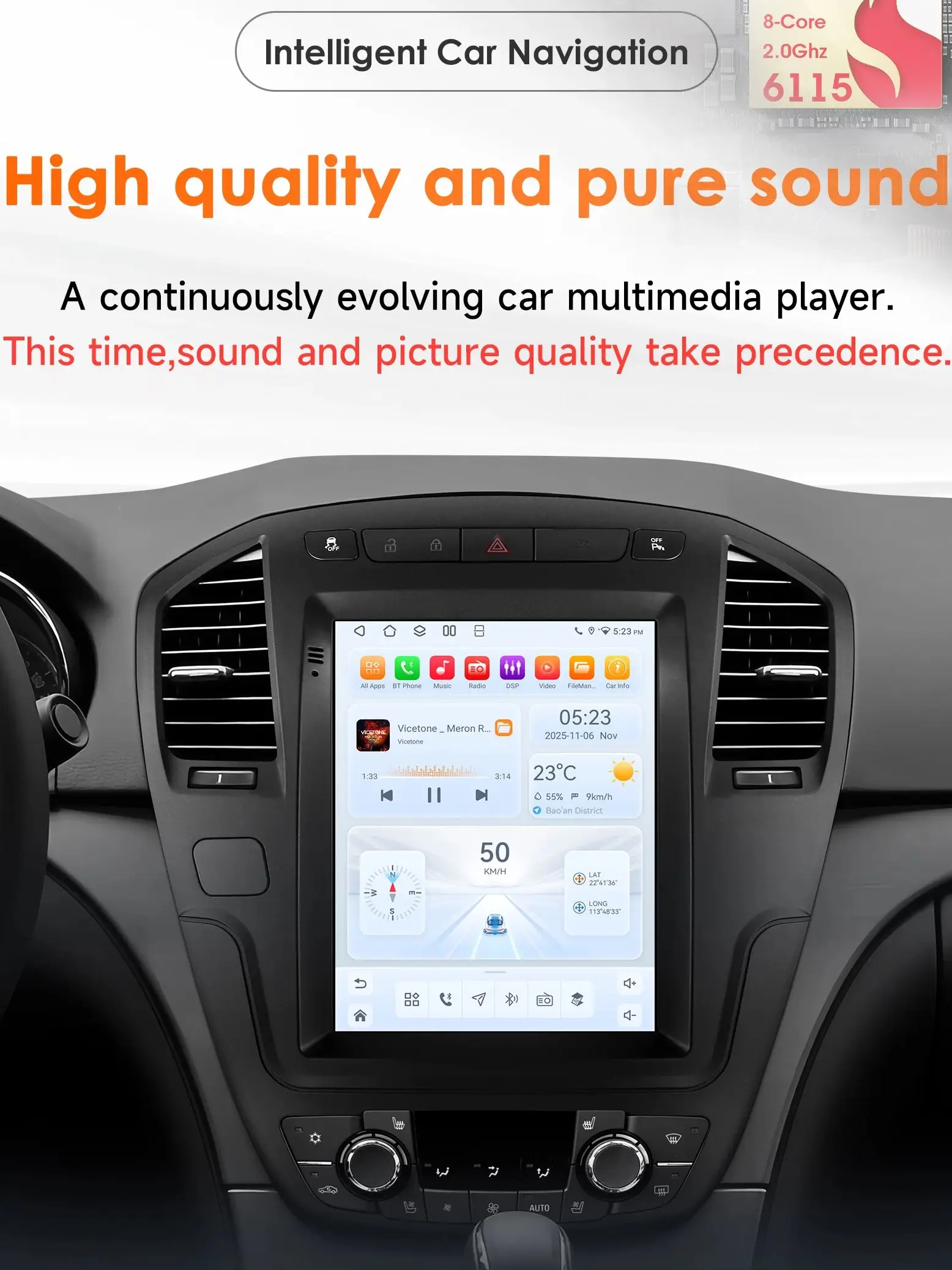 9,7 Zoll 2 DIN Android 14 Auto-Multimedia-Stereoanlage für Opel Insignia Buick Regal 2009 - 2013 Autoradio Vertikaler Bildschirm Carplay 6115