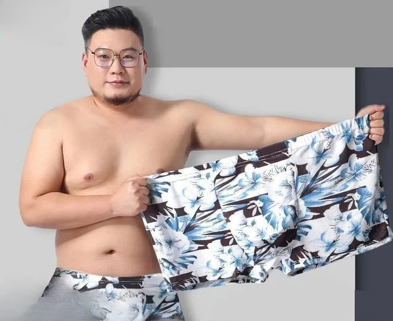 Add Fat Increase The Size of Ice Silk Underwear Men Square Angle Without Trace 200 Pounds Summer Fat Man Loose Young Boxers Men