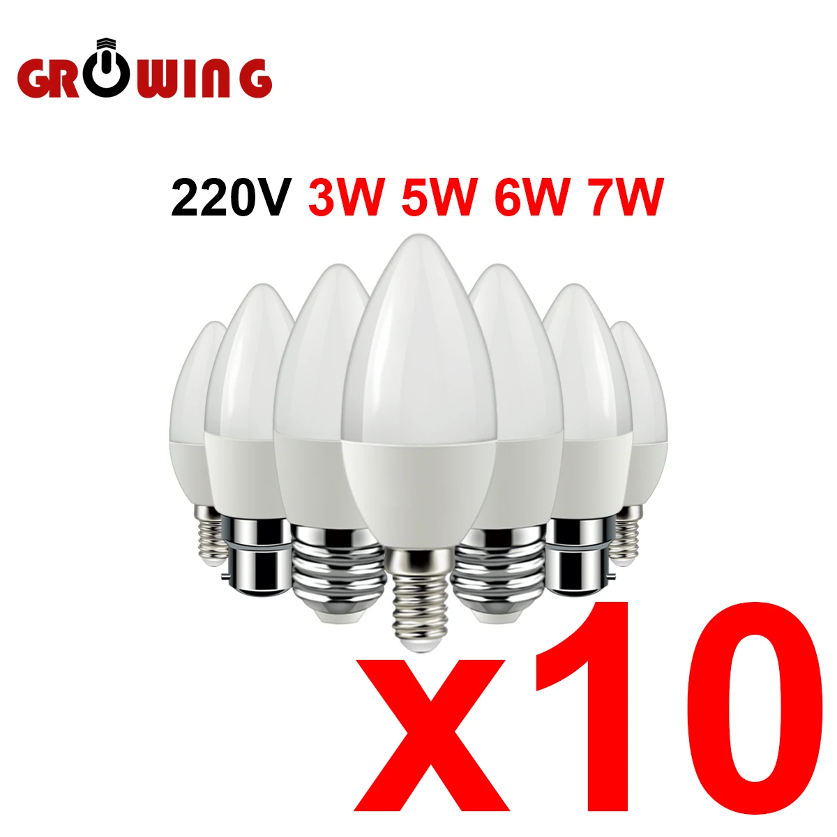 

10 Piece Led Candle Bulb C37 3w 5w 6w 7w Warm White Cold White Day Light B22 E14 E27 AC220v-240v 6000k For Home Decoration Lamp