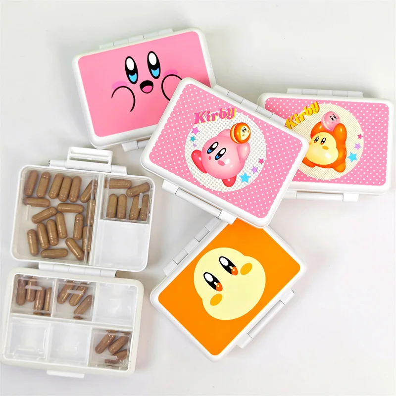 Kirby Portable Pill Storage Box Kawaii Kirby Star Travel Pill Box Cartoon Children's Candy Waterproof Organizer Boxes 10.6x8.7CM