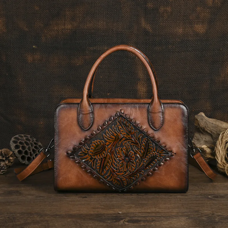 

Johnature Vintage Totem Embossed Bag Women's Leather Handbag 2025 New Versatile Elegant Large Capacity Shoulder & Crossbody Bags