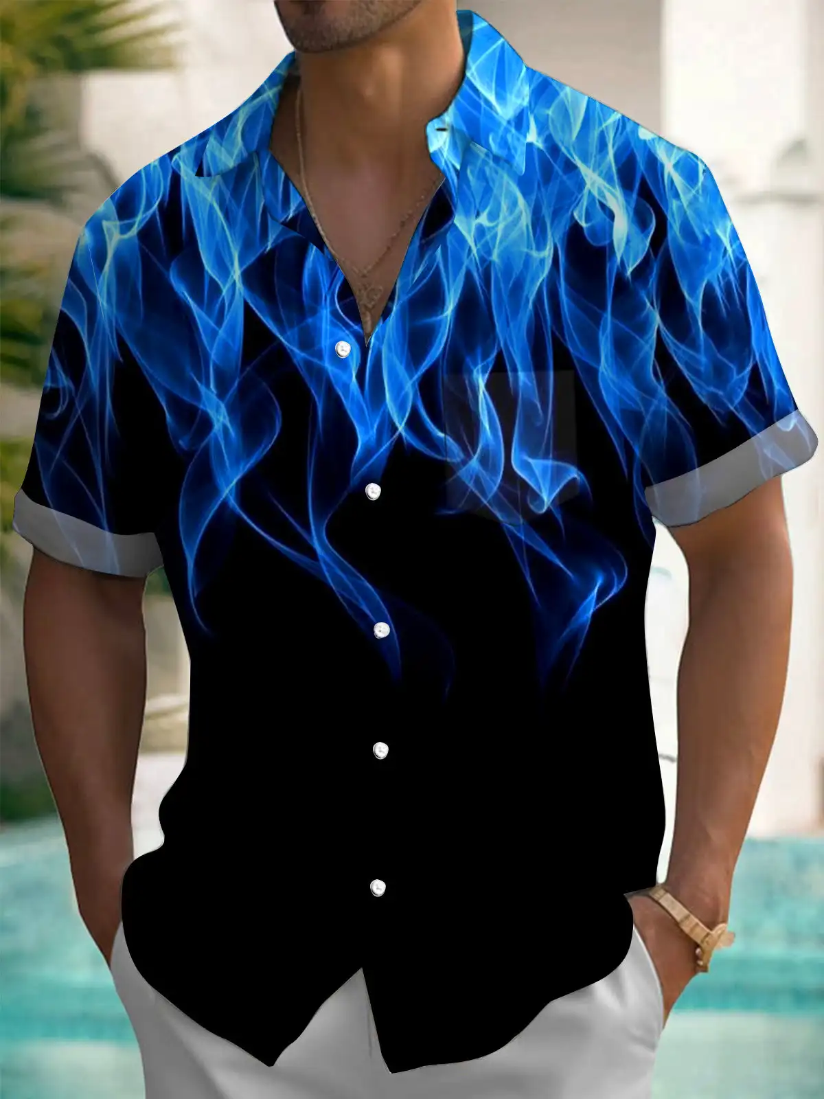 New Hawaii Spring/Summer Fashion Leisure Street Walk Tourist Beach Printed Full Open Short Sleeve Button Shirt, Quick Shipping
