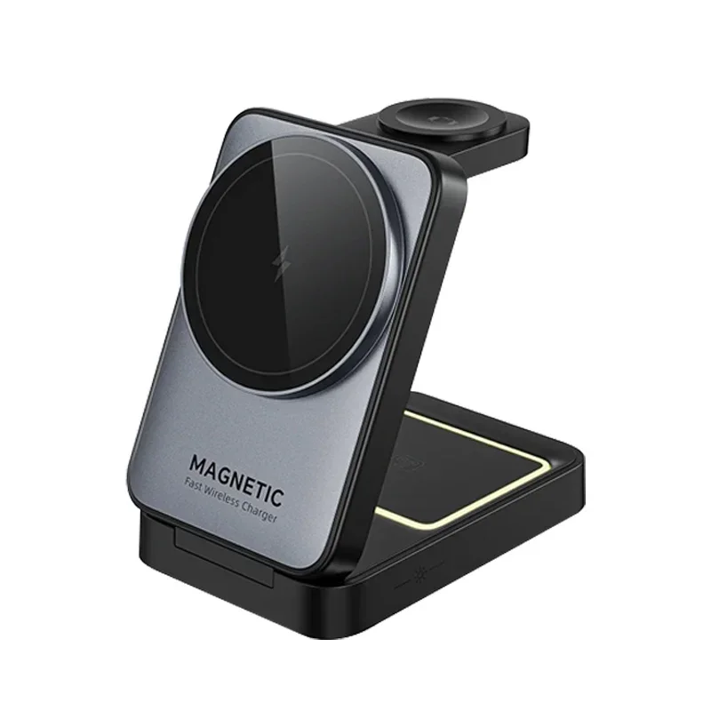 VIKEFON Faltbarer 3-in-1 magnetischer kabelloser Ladeständer für Magsafe iPhone 15 14 13 12 Apple Watch 2-8 Airpods Pro Schnellladestation 4