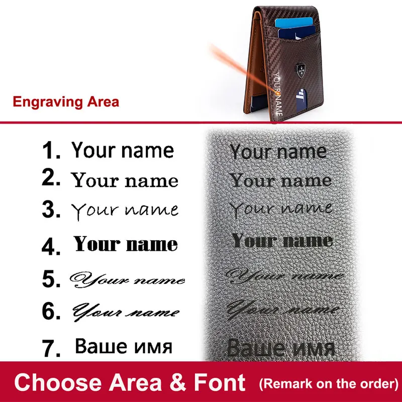 남성용 무료 이름 각인 RFID 지갑, 심플한 카드 홀더, 럭셔리 브랜드 남성 탄소 섬유 카드 클립, 슬림 미니 남성용 머니 클립