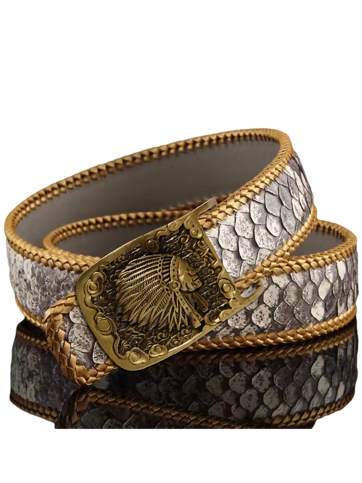 Men Real Snakeskin Belt Handmade Weave Real Leather Copper  display picture 2