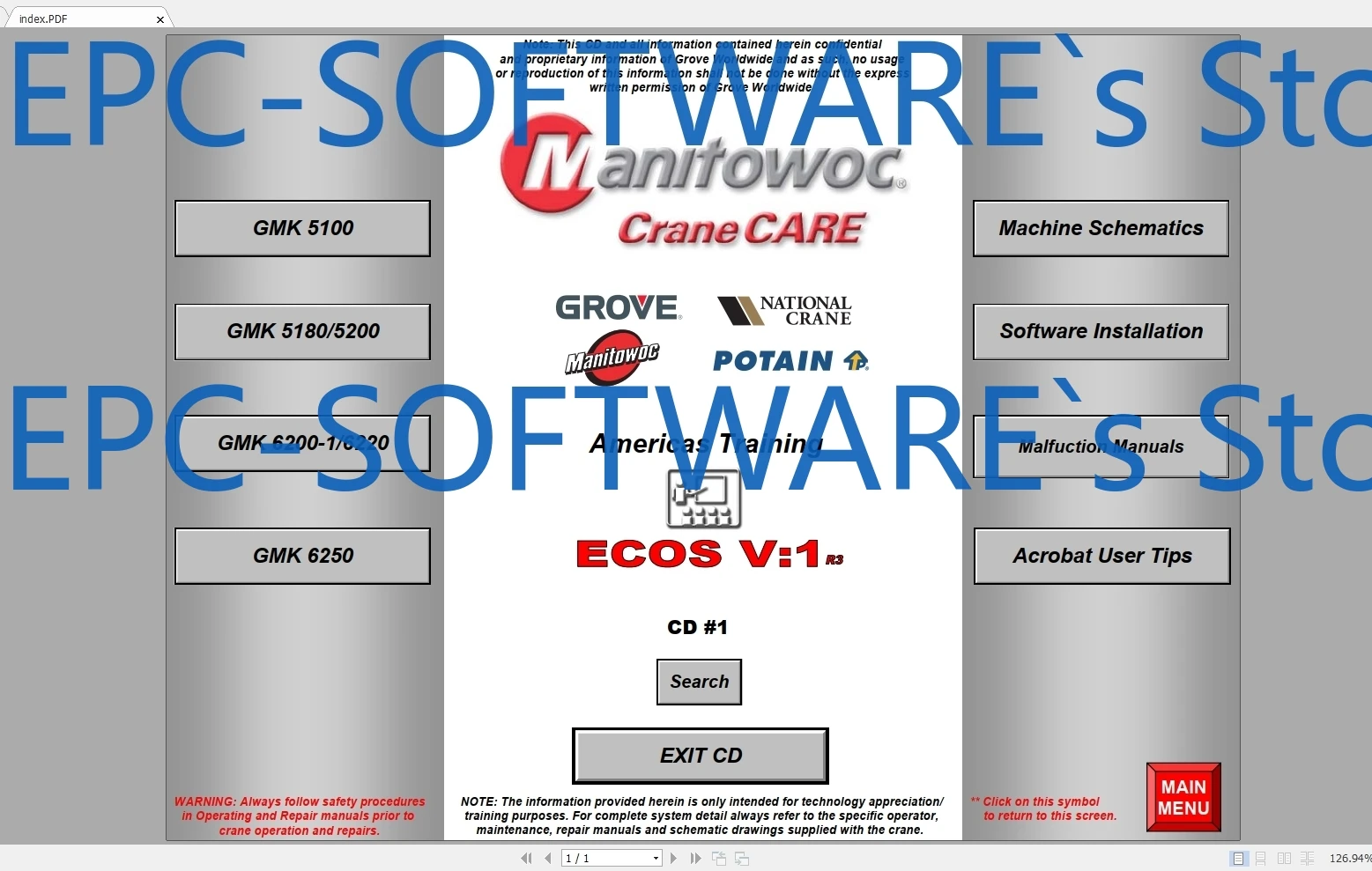 

DVD-просмотр Grove Manitowoc Crane Care Full ECOS V1 V2 V4
