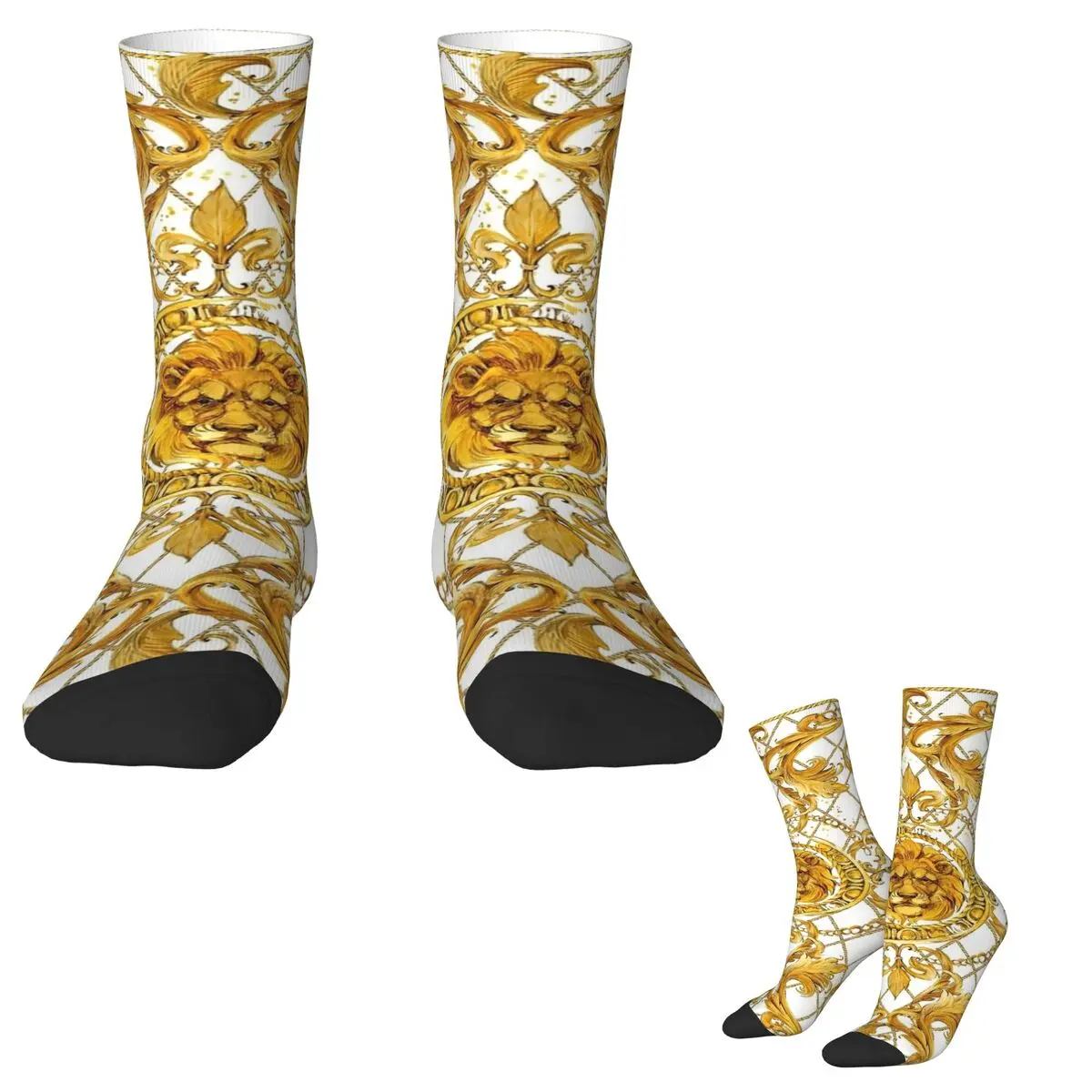 Golden Lion And Damask (3) Socks Kawaii Stockings Men Quality Outdoor Socks Winter Pattern Non Slip Socks