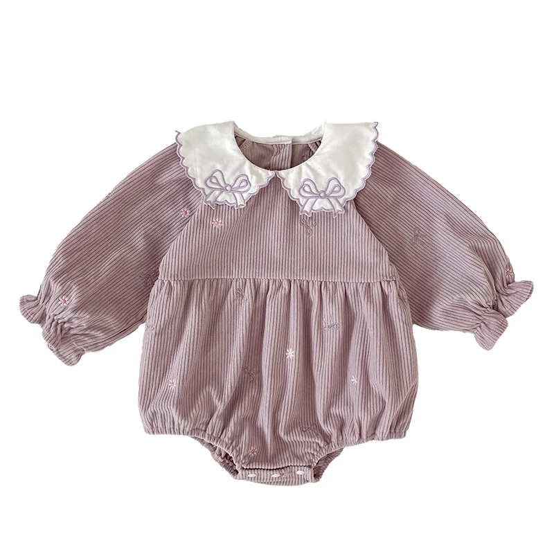 2026 Baby-Mädchen Cord-Strampler 0-24M Süßer Schleifenkragen mit Stickerei Langarm-Body für Kleinkinder Mädchen Frühling Winter Jumpsuit – Detail 17