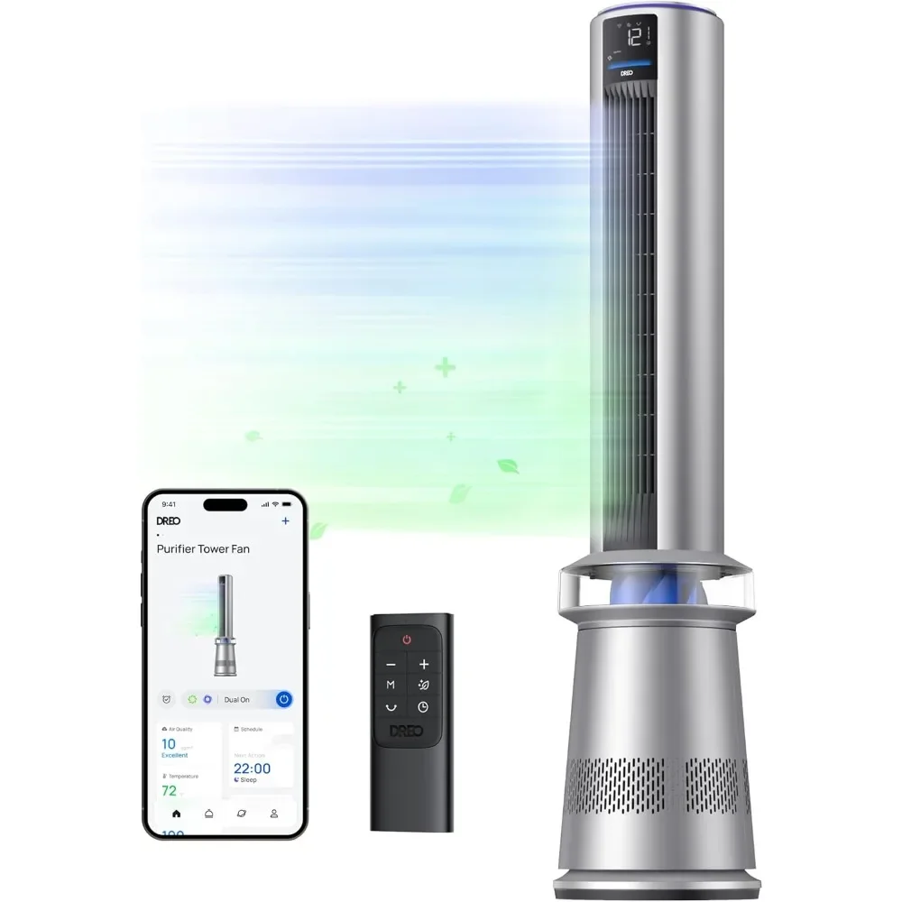 

Безлопастные вентиляторы с 24-часовым таймером для дома, низкий уровень шума 25 дБ, стоячий вентилятор работает с Alexa, MC710S, серебристо-синий