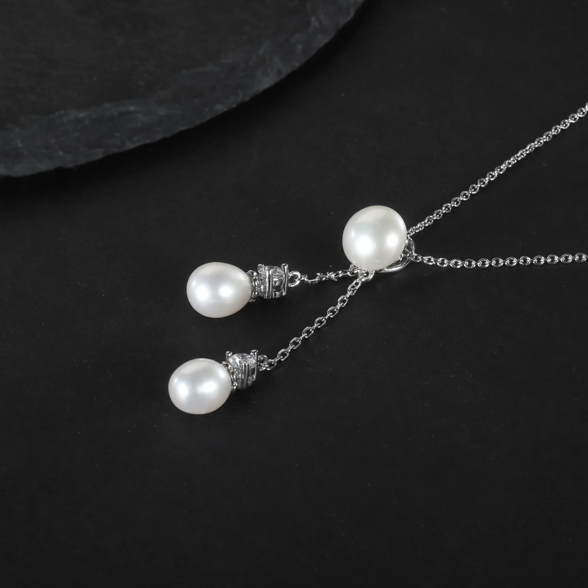 GEM'S BALLET Pearl Necklace 925 Sterling Silver White Fresh-water Pearl Necklace Gift For Her