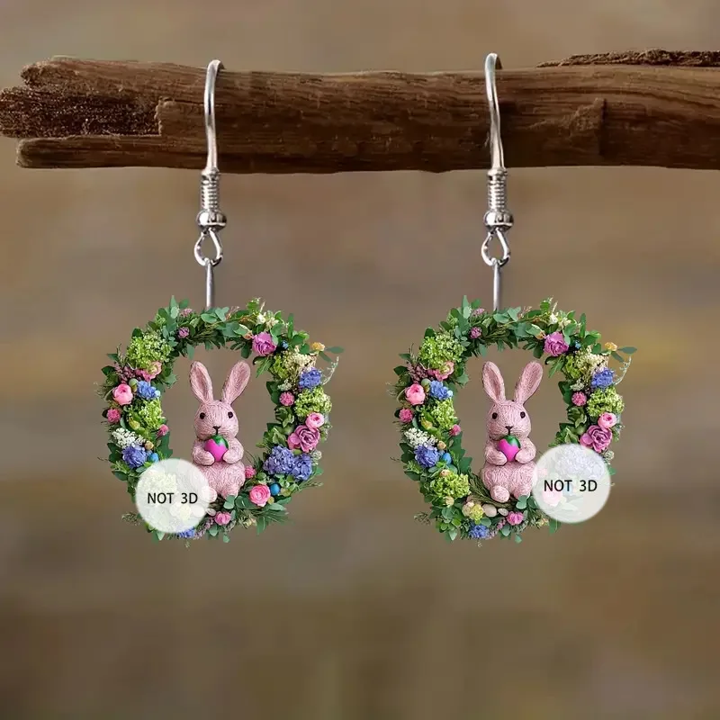2025 Hot Sale Glamorous Acrylic Rabbit and Garland Earrings Easter Party Celebration Dangle Earrings Jewelry for Women