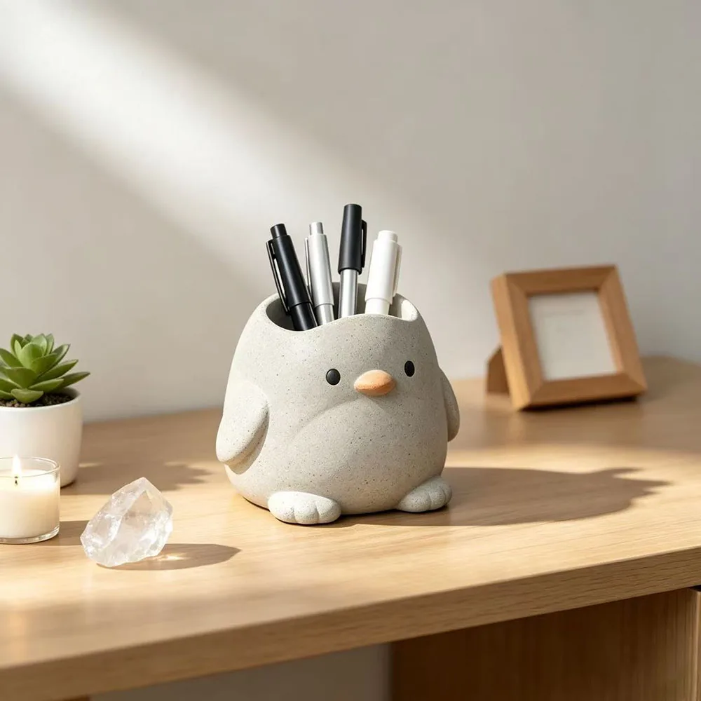 Cute Penguin Candle Jar Silicone Mold Plaster Concrete Pen Holder Clay Storage Box Flower Pot Mold DIY Home Decor Craft