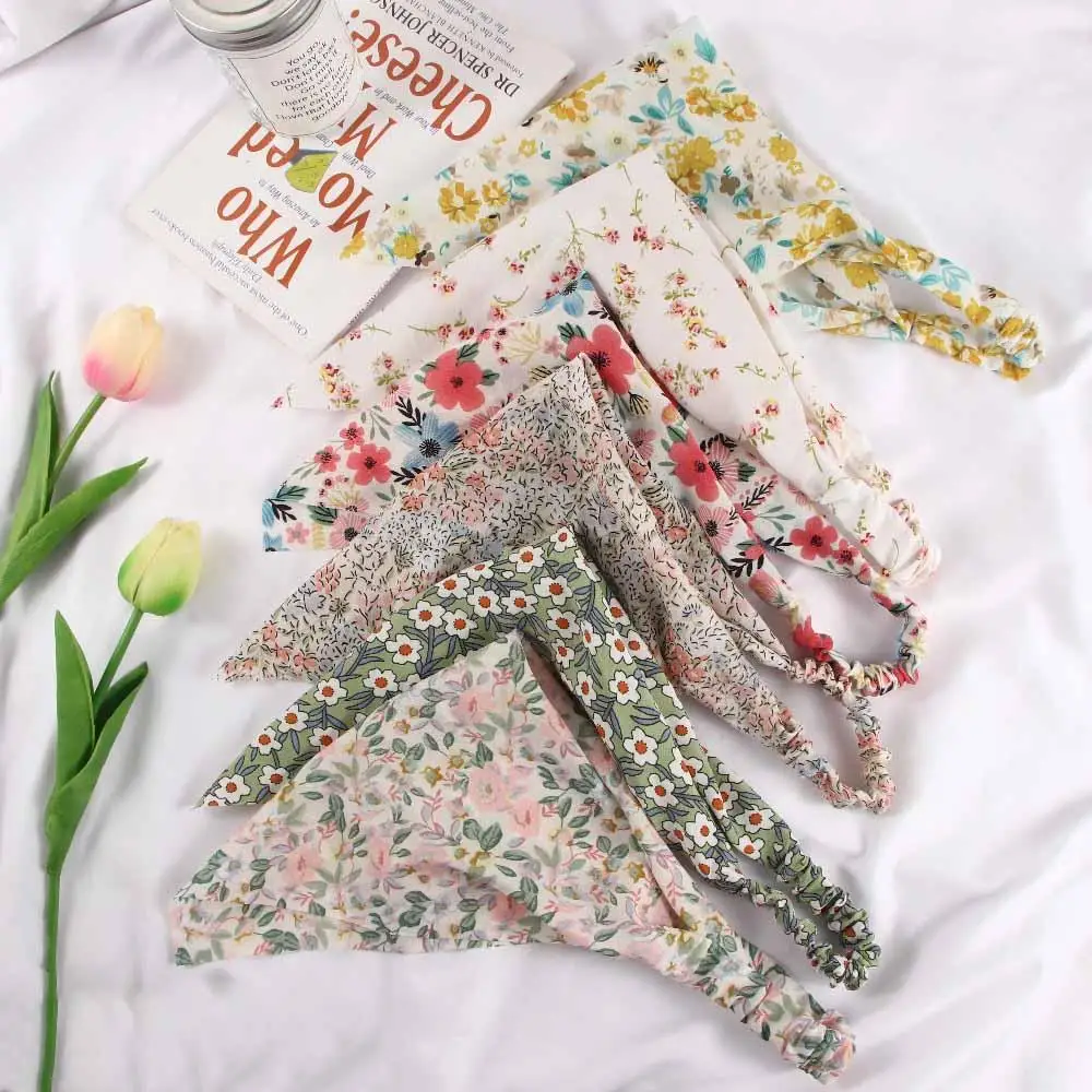 

Sweet Vintage Floral Women Hair Accessories Elastic Triangle Bandana Turban Headwrap Hair Scarf