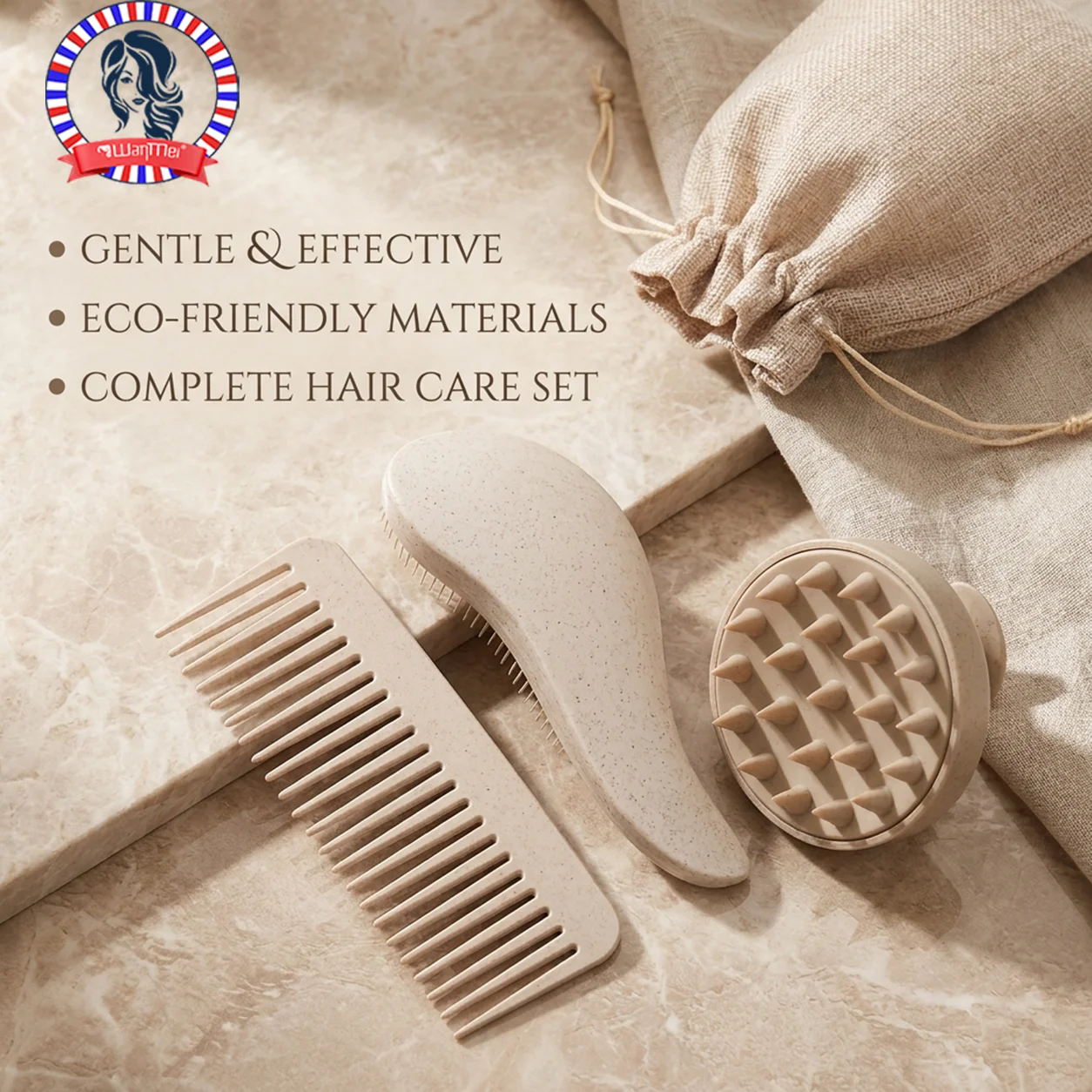 Eco-Friendly Hair Brush Set Soft Bristles & Portable Silicone Scalp Massager with Colorful Gift Set - for Normal Hair Types