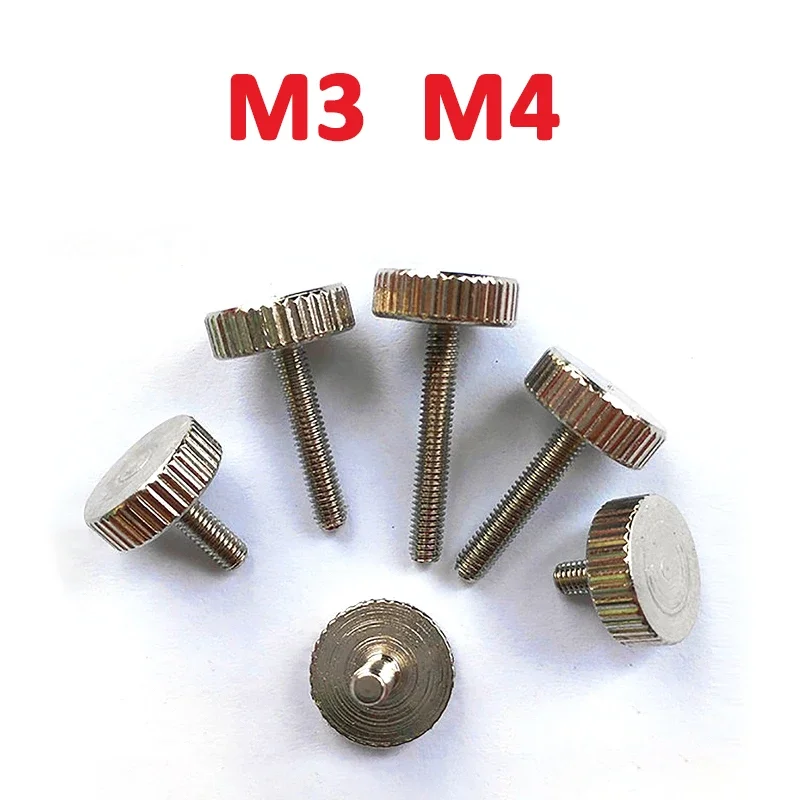 1-10pcs M3 M4 X 6 8 10 12 16 20mm Knurl Flat Head Hand Tighten Thumb Screw Nickel-plated Carbon Steel Thumb Bolts