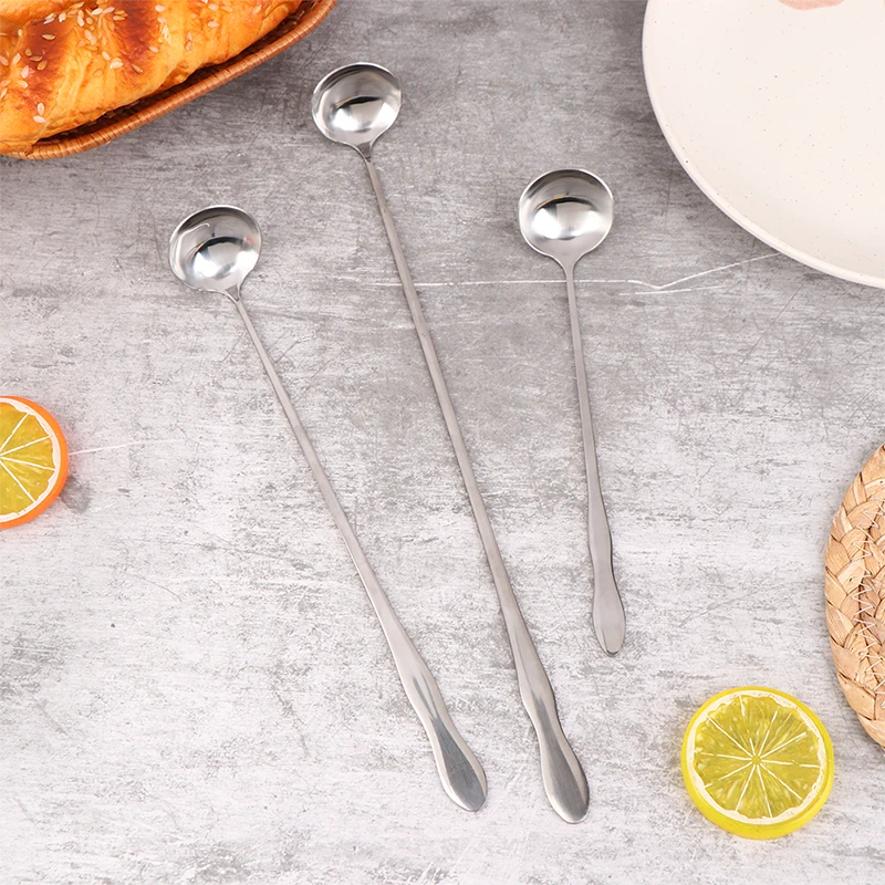 1Pc Stainless Steel Long Handle Stir Spoon Creative Ice Cream Dessert Scoop Cocktail Coffee Tea Mixing Spoon Flatware