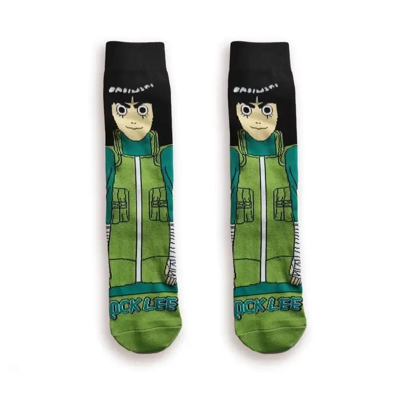 Naruto Character Printed Mid-Calf Socks, 6 Pairs, Naruto / Gaara / Rock Lee Trendy Cotton Socks