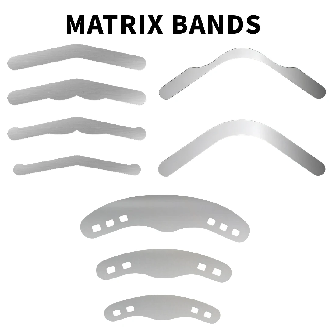 144 pièces Bandes de matrice dentaire Tofflemire M1 0,04 mm en acier inoxydable, 9 tailles avec élévation de marge, Matrices restauratives pour dentistes