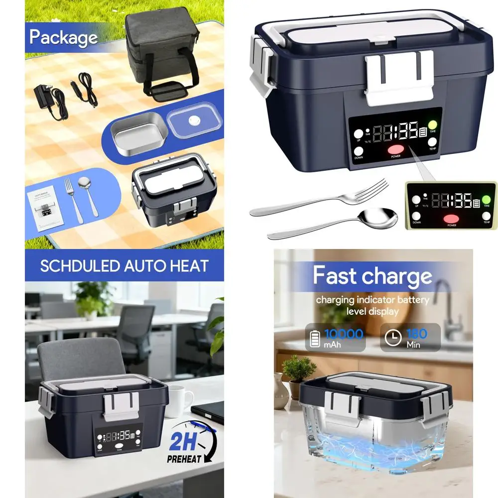 

Portable Electric Lunch Box with Smart Timer and 10000mAh Battery, Large Capacity Auto Heating Container, Leakproof for Adults (