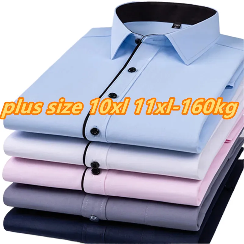 New Autumn Men\'s Dress Shirt Long Sleeve Solid Korean Style Casual Pink Blue White Patchwork Formal Wedding Groomsman 11XL 10XL