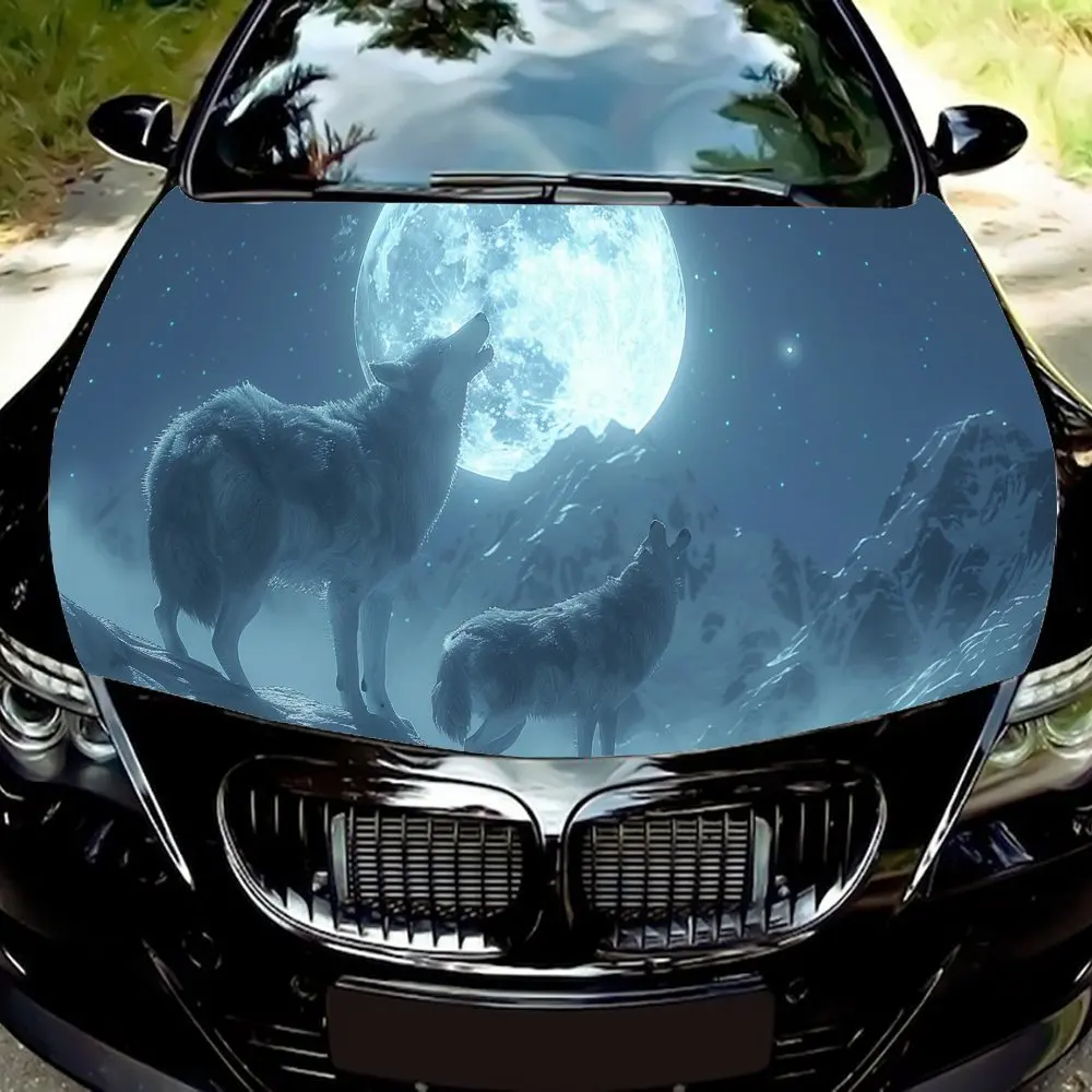 Under The Moonlight, The Wolf Pack in The Quiet Night. Car Hood Decal Sticker Wrap Vinyl Film Car Hood Protective Film Gift Self