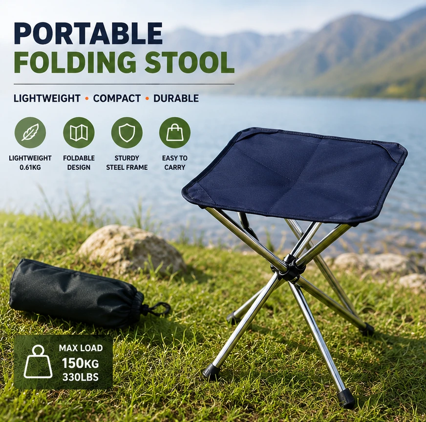 Portable Telescopic Folding Camping Stool Stainless Steel Fishing Chair Outdoor Seat with Storage Bag Travel Equipment